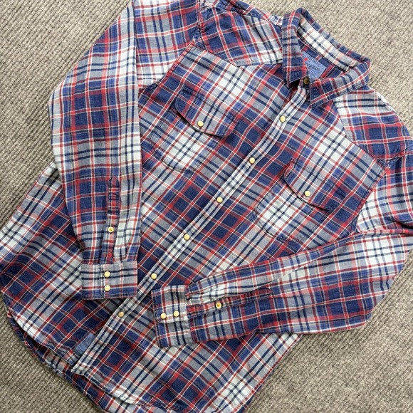 Lucky Brand Other - Lucky Brand Mens True Indigo Plaid Western Pearl Snap Shirt Blue Red Large